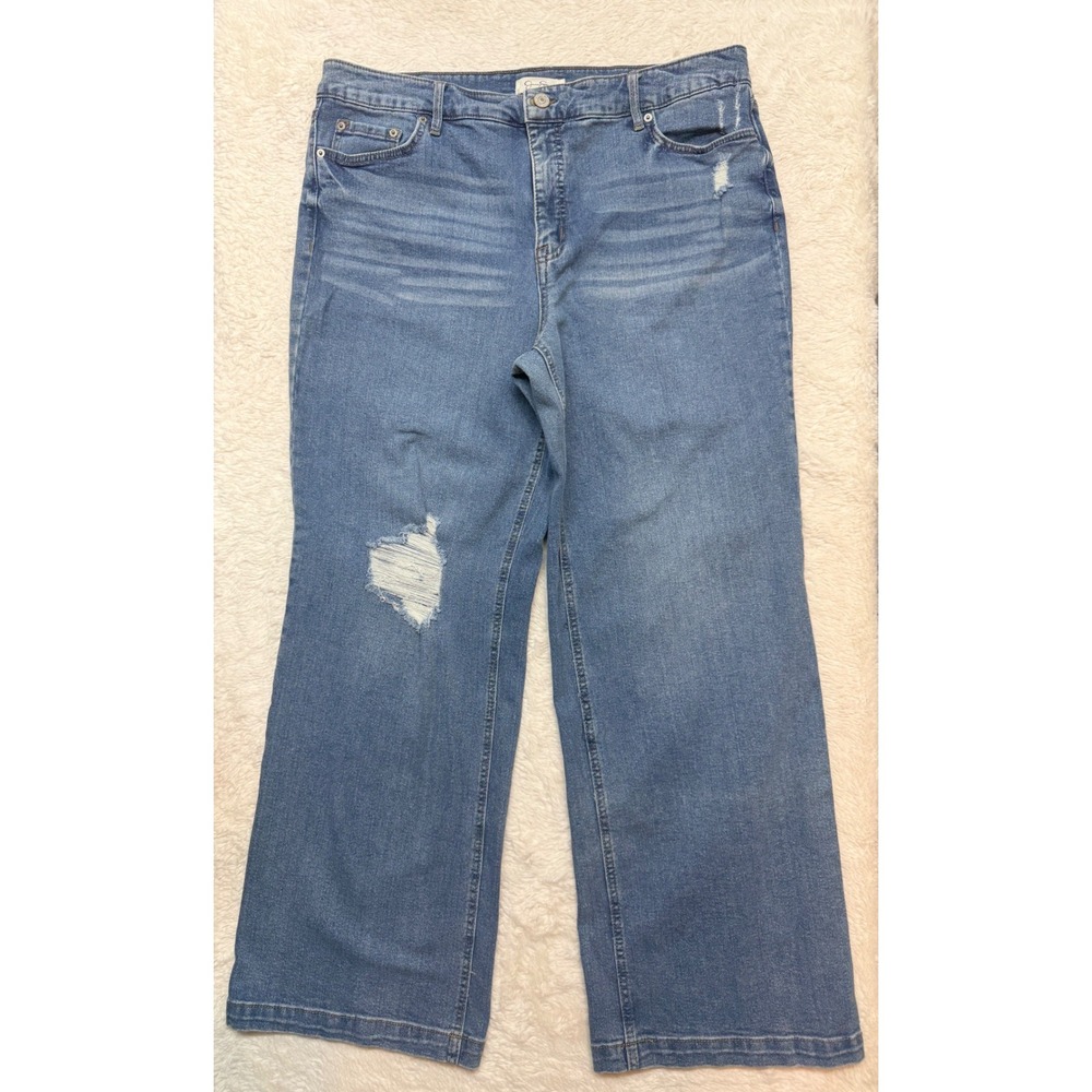 Jessica Simpson Tease Jeans Womens 16W High Rise‎ Wide Leg Distressed Excellent